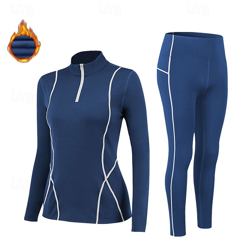 Women's 2 Piece Sports Set Fleece Workout Sweatshirt Fall Thick Clothing Suit Black Blue Gym Athletic Sports Warm Long Sleeve Sport Activewear4
