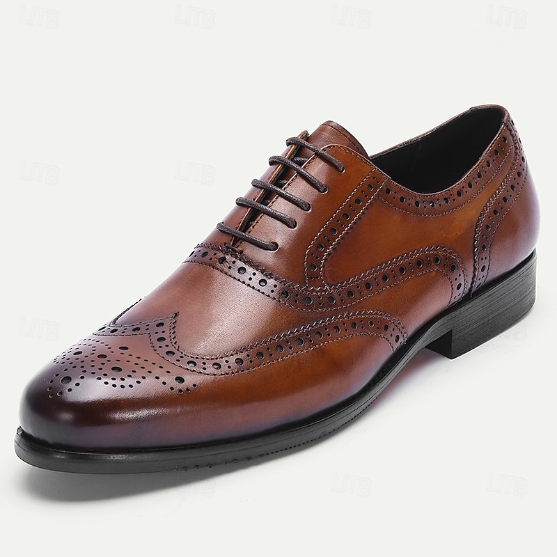 Men's Brown Wingtip Brogue Oxford Shoes – Vintage Lace-Up Leather Dress Shoes for Parties, Business Events and Special Occasions2