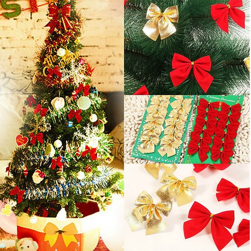 12PCS Christmas Tree Ornaments, Xmas Bows and Snowflake Decorations, Holiday Gift Wrap Bows for Tree, Wreath, and Party Decor2