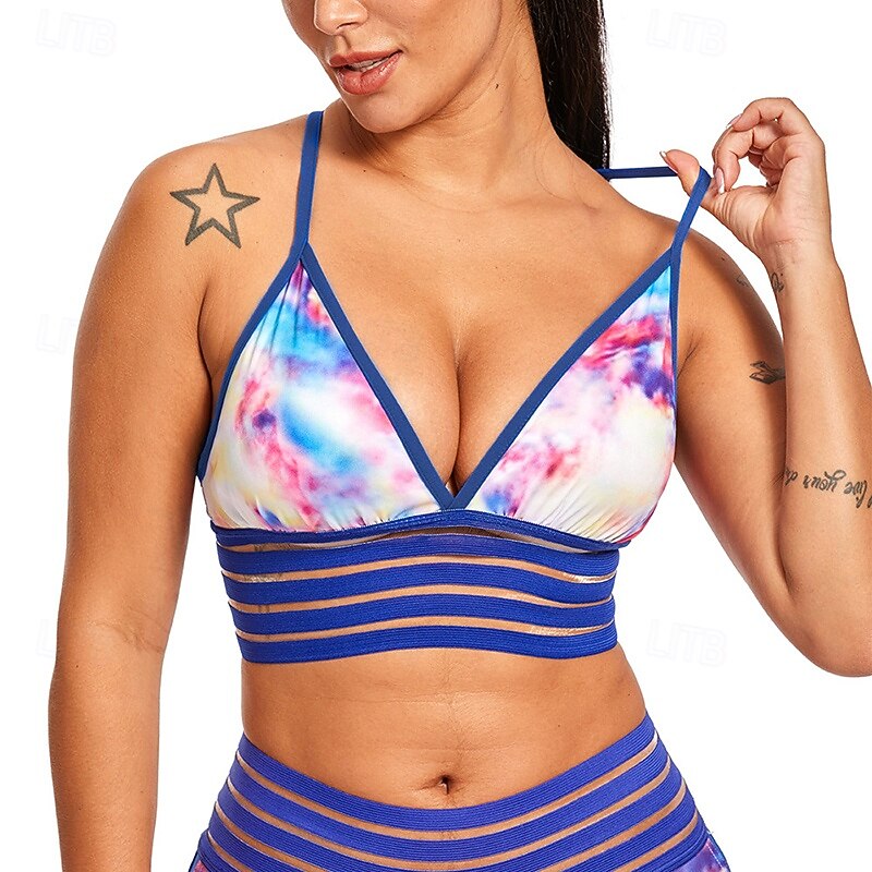 Women's Spaghetti Strap Bra Sports Bra Underwear Sexy Low Support Paded Tie Dye Sport Activewear Blue Gym Pilates Yoga2