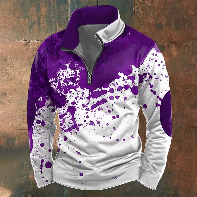 Halloween Men's Blood Splatter Blood stains Sweatshirt Casual Long Sleeve High Neck Party Holiday Club Red Blue Zipper Quarter Zip Fall Winter Designer4