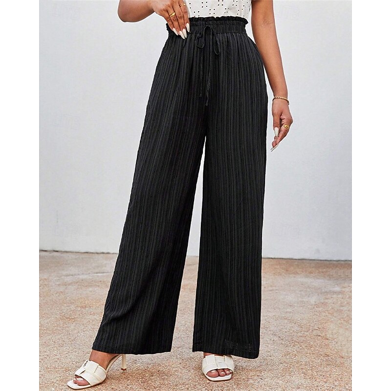 Women's Wide Leg Pants Trousers Palazzo Pants Fashion Streetwear Full Length High Waist Plain Elastic Waist Jacquard Breathability Comfortable Micro-elastic Street Daily Wear Going out Black Navy3