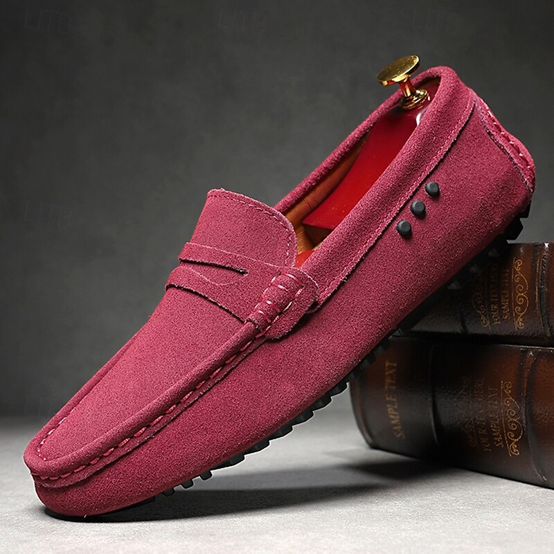 Men's Red Faux Leather Loafers Slip-On Driving Shoes, Lightweight Casual Moccasins for Work, Travel and Everyday Wear