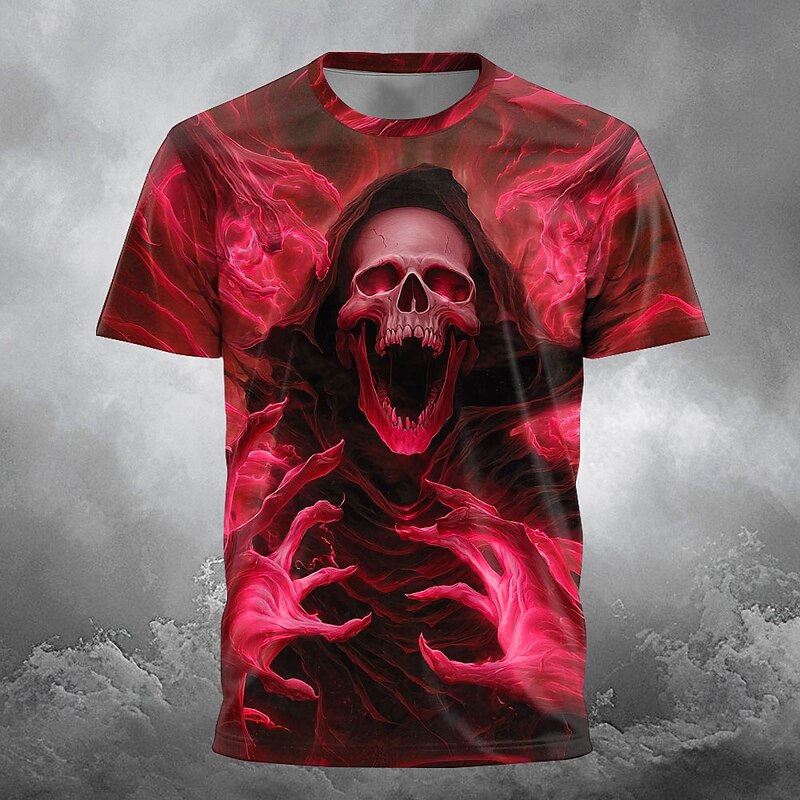 Halloween Men's Grim Reaper 3D Reaper T Shirt Short Sleeve T shirt 3D Print Crew Neck Shirt Exaggerated Designer Horror Party Street Holiday Yellow Red Blue Summer Spring All Seasons Clothing Apparel4