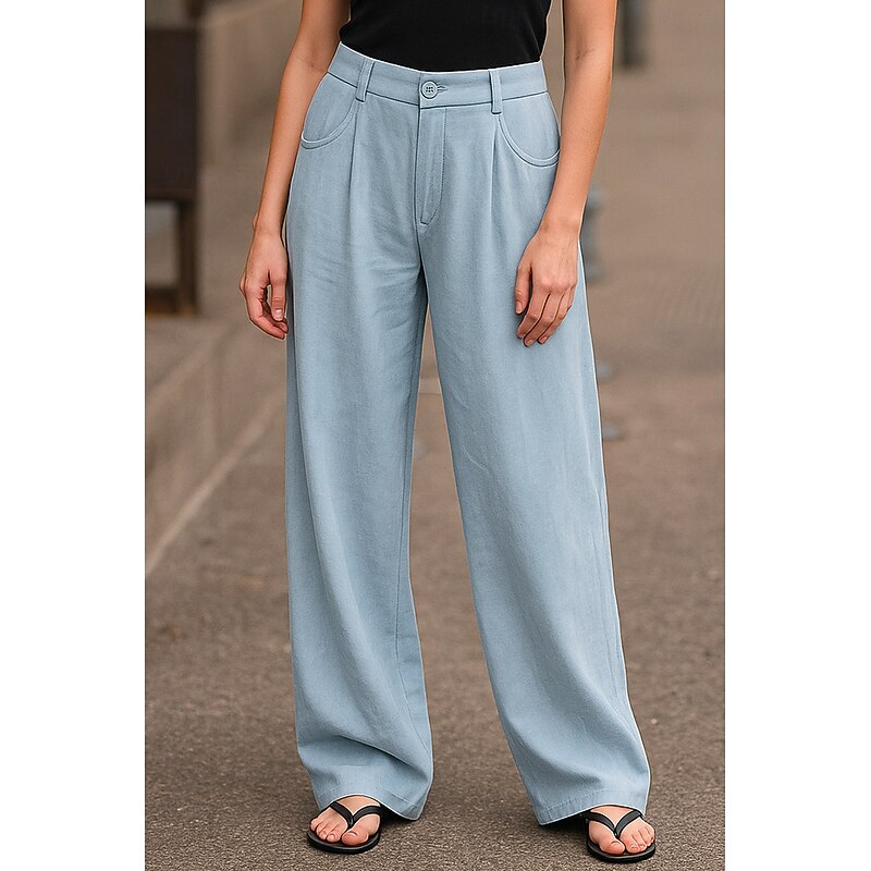 Women's Wide Leg Chinos Pants Trousers Basic Casual Full Length High Waist Plain Comfort Outdoor Inelastic Vacation Street Daily Pink Beige Gray Light Blue Summer Spring Loose Fit2