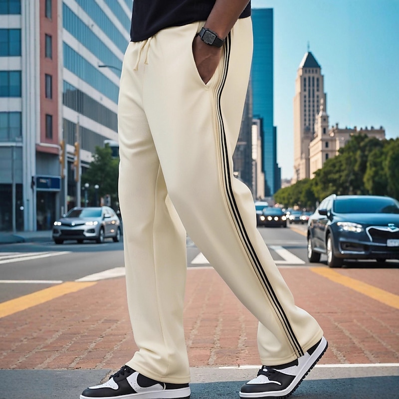 Men's Sweatpants Wide Leg Sweatpants Trousers Baggy Pants Open Bottom Sweatpants Drawstring Side Stripe Elastic Waist Plain Moisture Wicking Breathable Full Length Outdoor Sports Outdoor Casual2