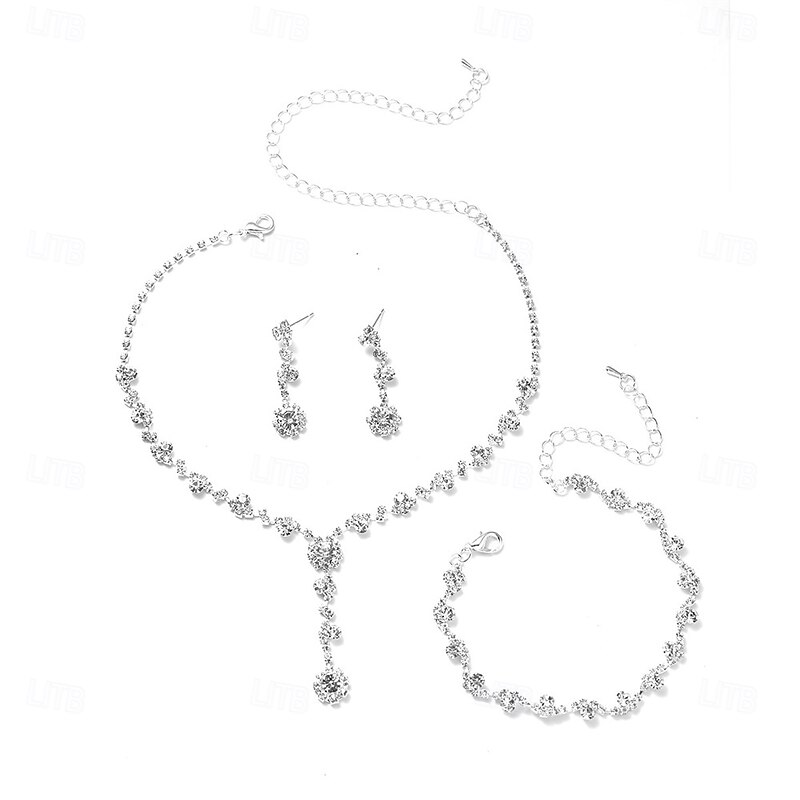 Jewelry Set Three-piece Suit Black Rhinestone Chrome 1 Bracelet Earrings Necklace Women's Elegant Vintage Fashion Vintage Style Classic Round Jewelry Set For Wedding Party Wedding Guest4