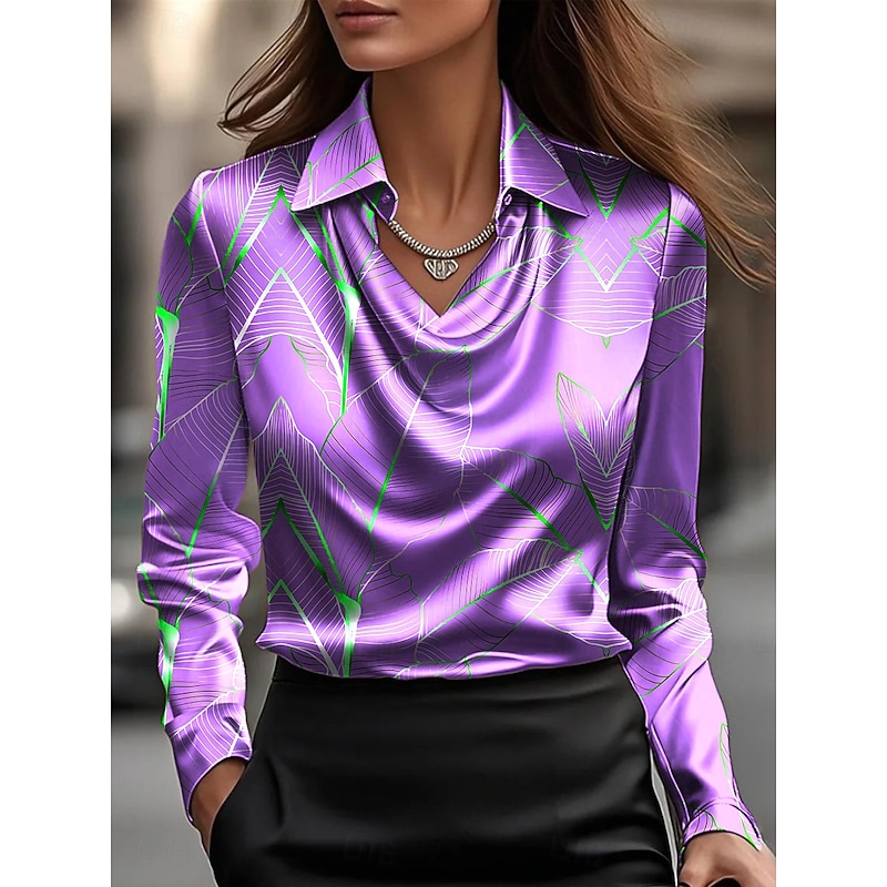 Women's Shirt Dressy Tops Formal Work Shirt Geometric Elegant Daily Cowl Neck Work Daily Evening Party Draped Yellow Red Blue Purple Green Spring Fall Winter3