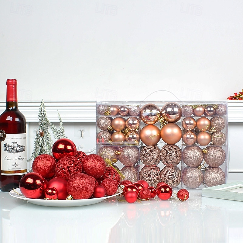 100 Pcs Christmas Tree Balls Baubles Ornaments Xmas Decorations Shiny Hollow Round Ball Gift Box Set For Holiday Party Scene Layout Christmas Tree Hanging Decoration Accessories4