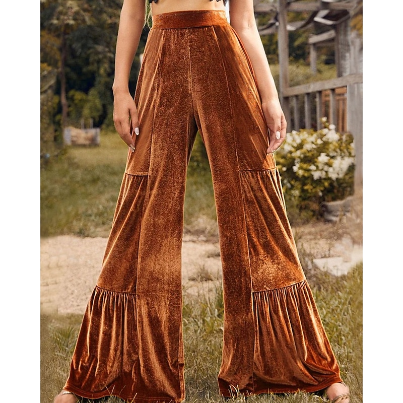 Women's Wide Leg Corduroy Pants Pants Trousers Fashion Streetwear Full Length High Waist Plain Ruffle Patchwork Elastic Waist Breathability Comfortable Street Daily Wear Going out Black Royal Blue