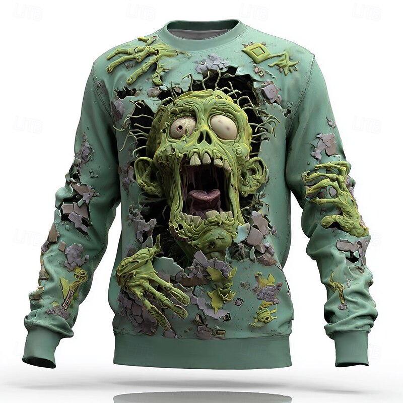 Halloween Men's Zombies Sweatshirt Punk Party Crew Neck Vacation Pink Blue Crewneck 3D All Seasons Designer