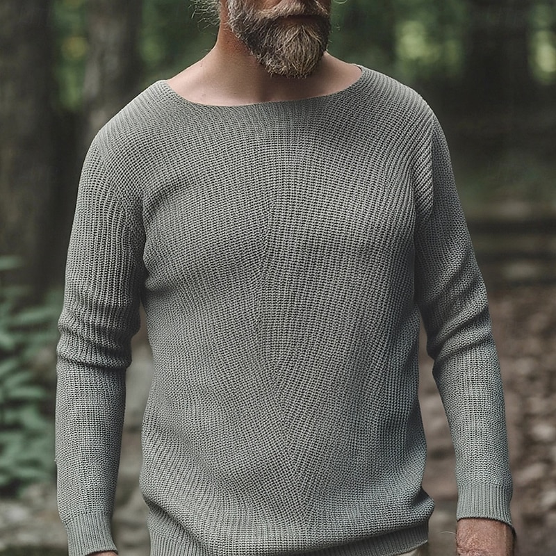 Men's Pullover Sweater Jumper Casual Sweater Knit Sweater Ribbed Knit Tunic Knitted Plain Scoop Neck Fashion Casual Vacation Daily Wear Clothing Apparel Fall Winter Black White S M L