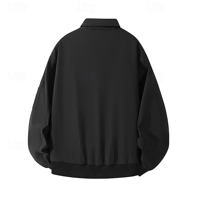 Men's Jacket Casual Jacket Outdoor Vacation Warm Zipper Pocket Fall Winter Plain Fashion Streetwear Standing Collar Regular Black Dark Blue Jacket3