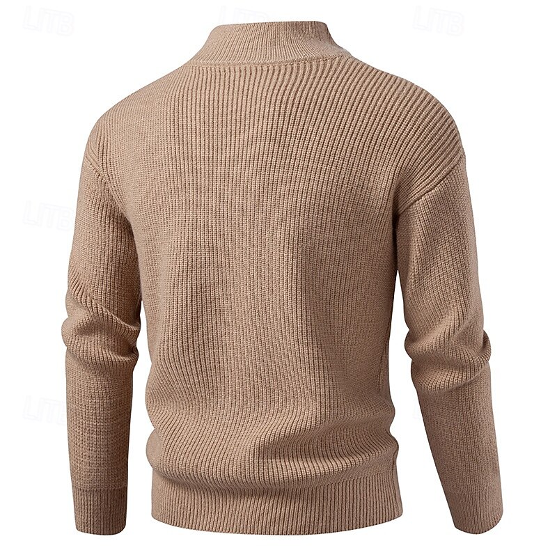Men's Cardigan Sweater Cropped  Sweater Zip Sweater Knit Sweater Ribbed Knit Regular Tops Plain Stand Collar Fashion Classic Vacation Daily Wear Clothing Apparel Winter Black Red S M L3