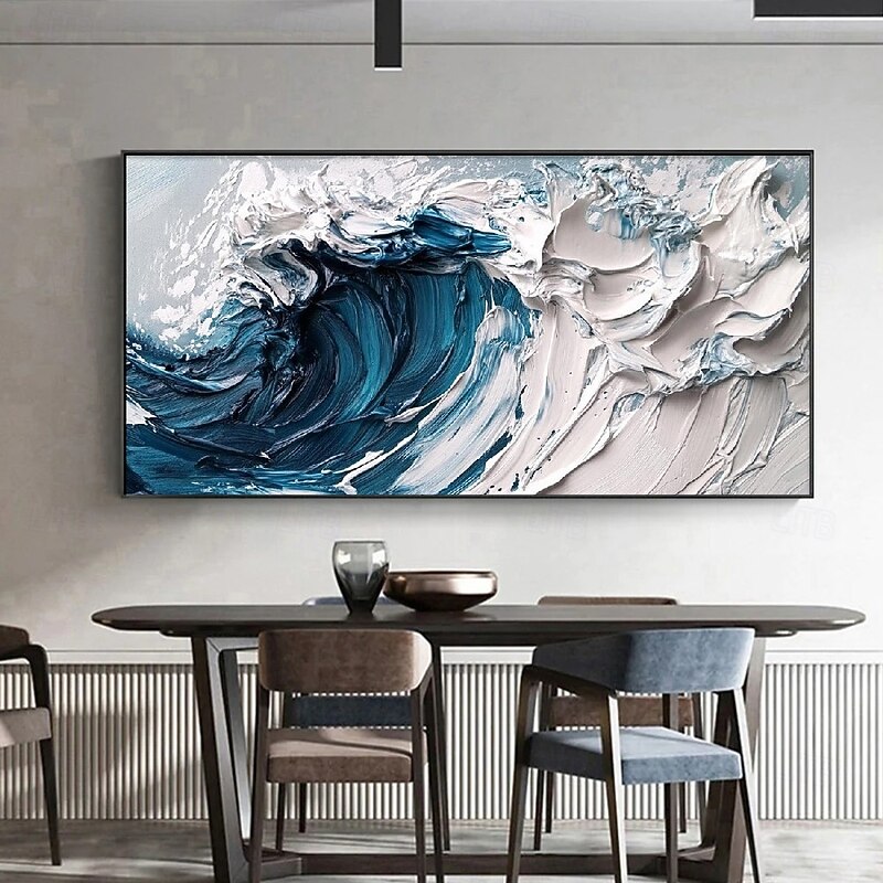 Handmade 3D wave Oil Painting Vibrant Ocean Wave Scene with Rich Hues and Texture-Rich Brushstrokes Perfect for Modern Home Decor Showcasing Detailed Artistry and Dimensional Depth3