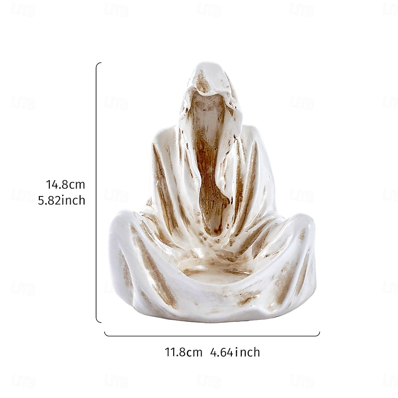 Halloween Grim Reaper Candle Holder, Gothic Black Robe Sitting Reaper Statue, Resin Dark Knight Skull Candleholder for Spooky Home, Haunted House, Horror Party & Holiday Decorations3