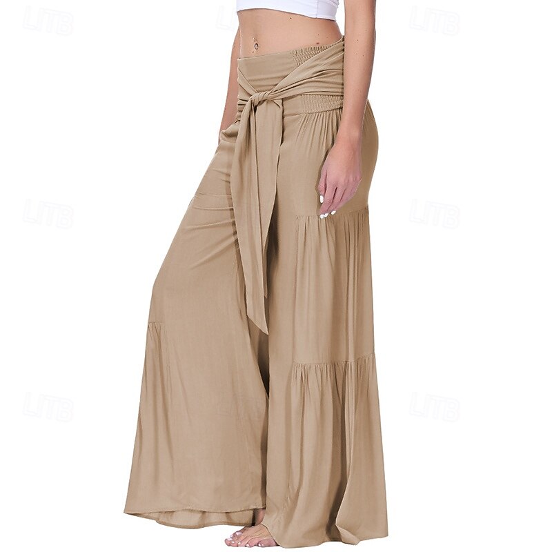 Women's Wide Leg Pants Causal Pants High Waist Outdoor Travel Bottoms Solid Color Apricot Black Green Cotton Fall Sports Activewear Loose Fit2