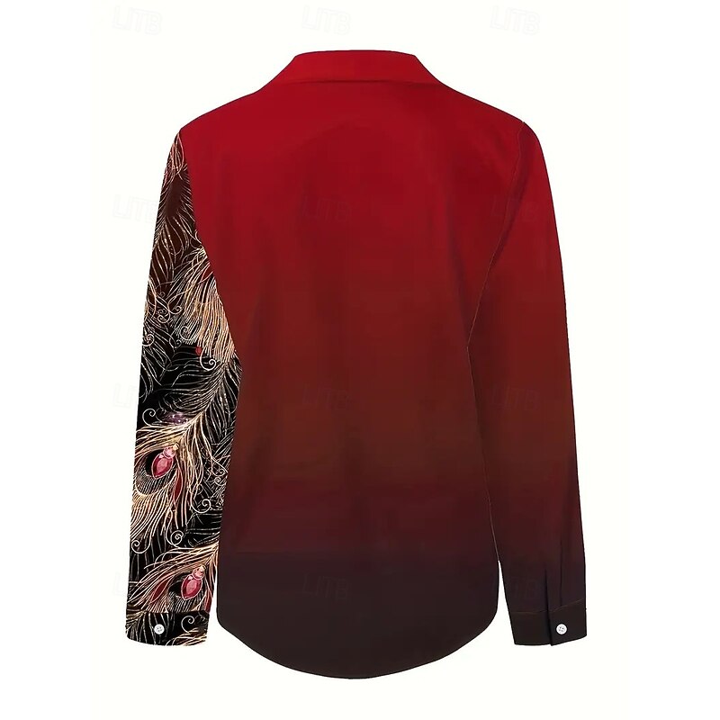 Women's Shirt Graphic Abstract Elegant Daily Business Long Sleeve Shirt Collar Regular Tops Wedding Guest Work Daily Print Red Blue Purple Green Spring Fall Winter3