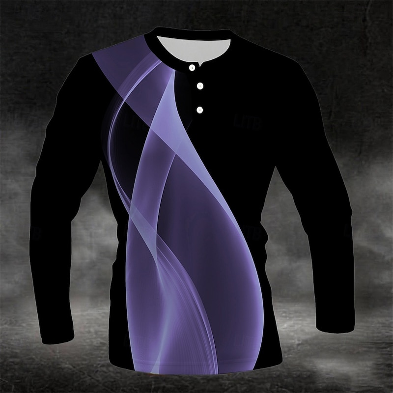 Men's Geometric Pattern Abstract Henley Shirt Long Sleeve Fashion Cute Daily Casual Holiday Going out Spring &  Fall All Seasons White Blue Yellow Green Red Henley Henley T-Shirt2