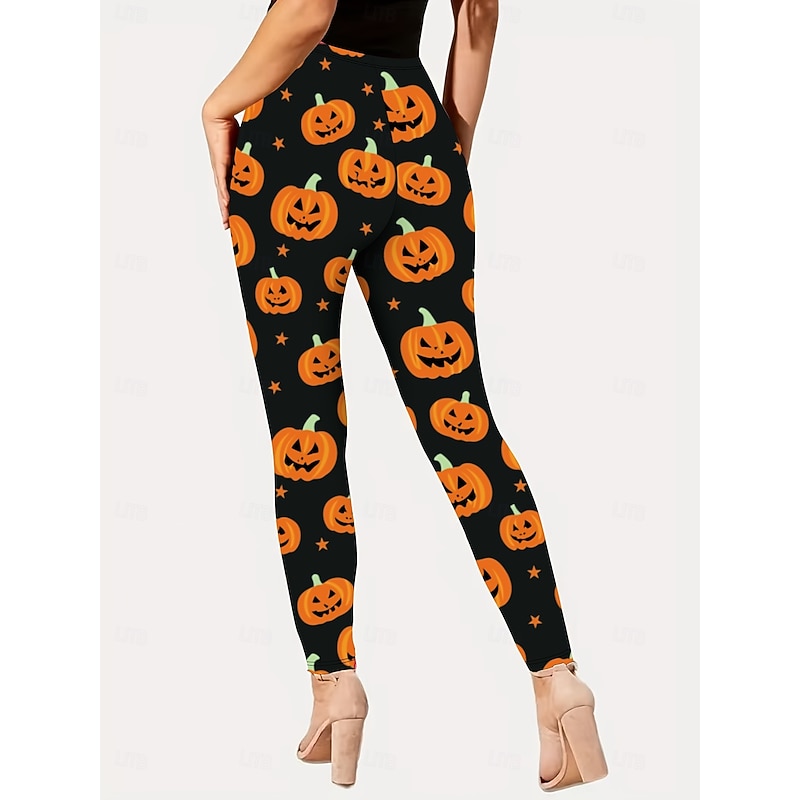 Women's Leggings Vacation Vintage Fashion Ankle-Length High WaistPantsHalloween Graphic Pumpkin Halloween Printing Soft Breathable Stretchy Vacation Street Causal Orange Spring Fall Winter Slim Fit2