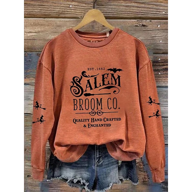 Halloween Women's Pullover Sweatshirt Graphic Letter Fashion Casual Long Sleeve Crew Neck Regular Tops Street Dailywear Casual Print Purple Orange Green Gray Fall Winter