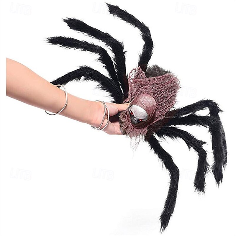 Halloween Large Spider Decoration Realistic Hairy Spider Horror Skeleton Spider Prank Prop Skull Spider Plush Toy Halloween Party Scary Decoration4