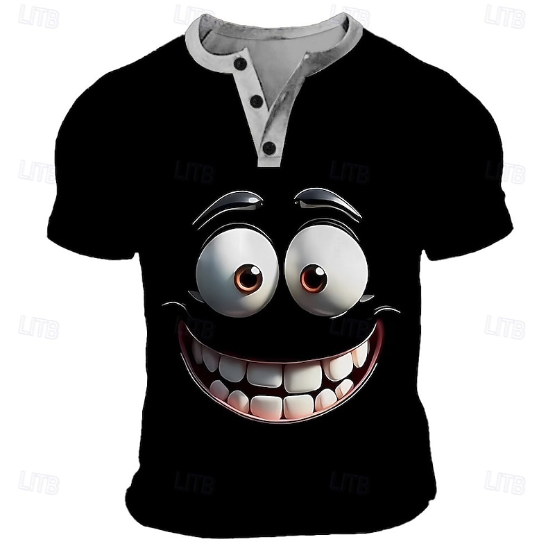 Men's Cartoon Human face T Shirt Henley Shirt Short Sleeve Designer Retro Vintage Casual Street Casual Daily Summer Spring Black Blue Green Red Henley Henley T-Shirt