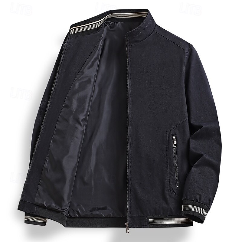 Men's Jacket Casual Jacket Outdoor Vacation Warm Zipper Pocket Fall Winter Plain Fashion Streetwear Standing Collar Regular Black Khaki Army Green Beige Jacket4