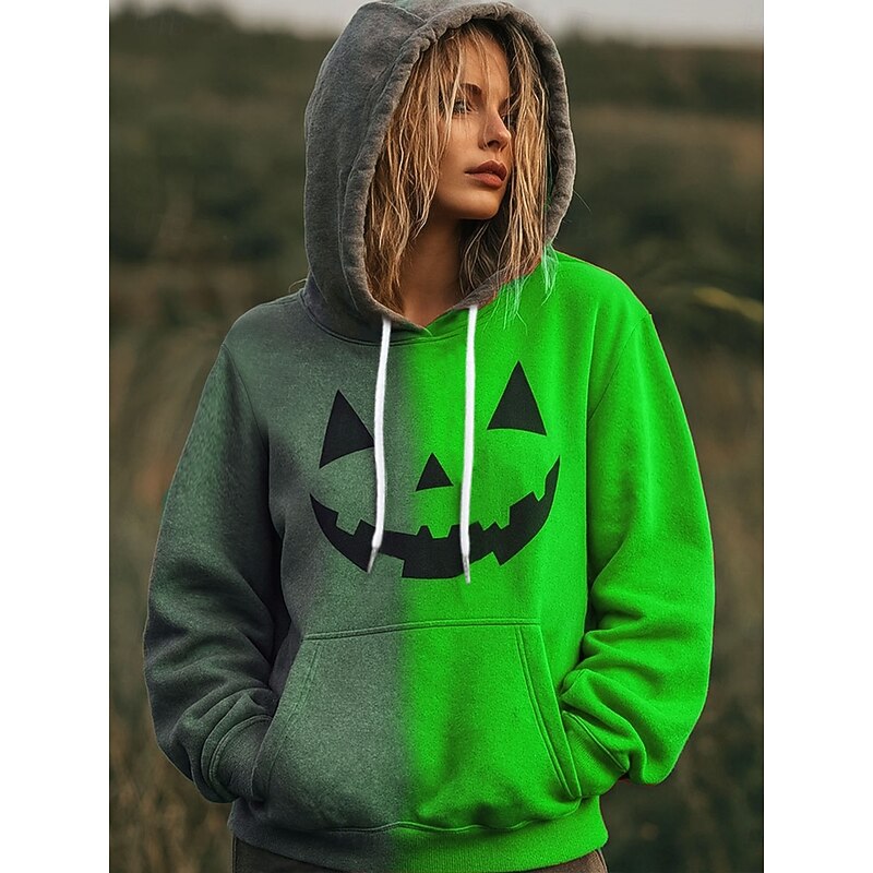 Halloween Women's Pullover Hoodie Sweatshirt Pumpkin Graphic Casual Long Sleeve Hooded Regular Tops Party Evening Wear Street Dailywear Blue Purple Orange Green Spring Fall Winter3