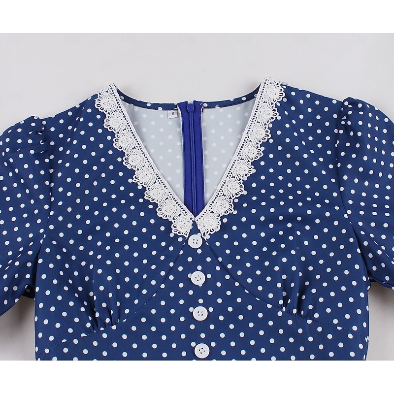 Elegant Vintage 1950s Midi Dress Fit and Flare Polka Dot V Neck Fancy Dress Women's Christmas Valentine's Day Masquerade Party Casual Adults Dress Belt Spring & Summer3