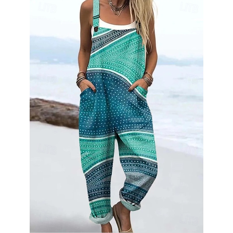 Women's Overall Active Graphic Sleeveless Harem Drawstring Vacation Street Loose Fit Black Light Brown Blue Summer3
