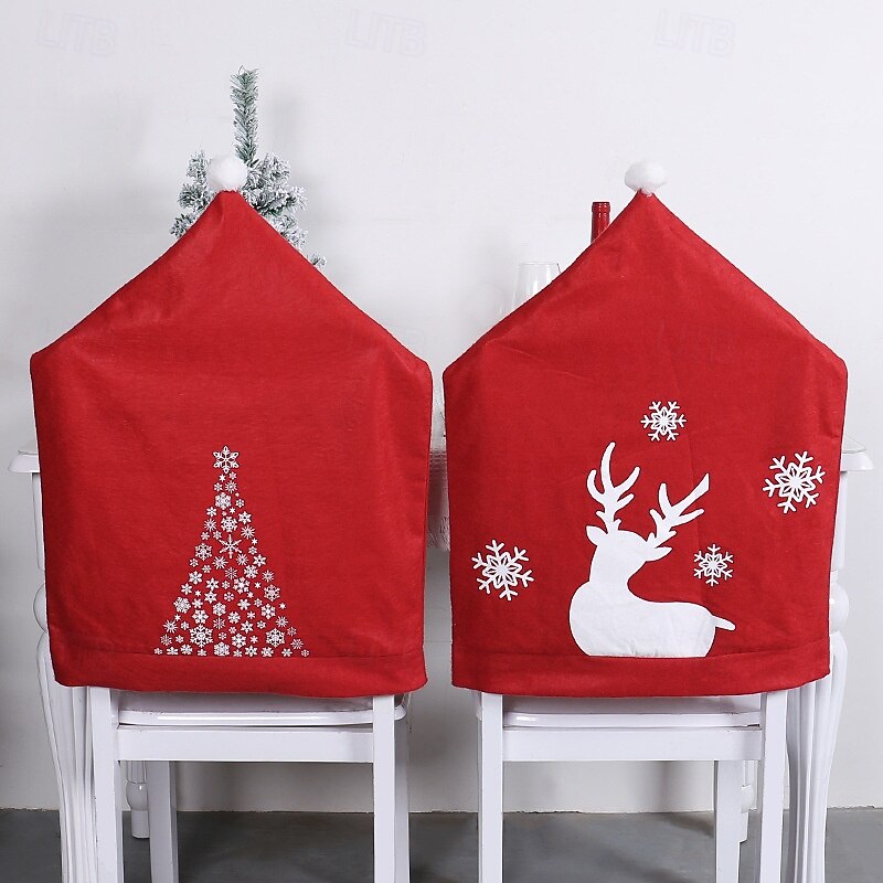 Christmas Chair Cover Snowman Design Set with Bells for Restaurant Bar Dining Table Holiday Decoration Festive Christmas Party Home Celebration Seating Accessory