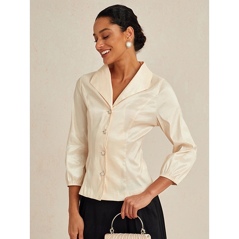 Women's Blouse Dressy Tops Evening Tops Elegant Stylish Work V Neck Wedding Guest Work Business Attire Beige Spring Fall Winter