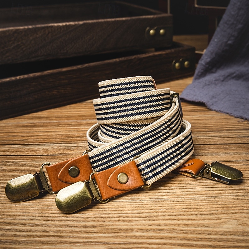 Men's Suspenders Waist Belt Beige Polyester Alloy Adjustable Stripes Daily Formal Evening3