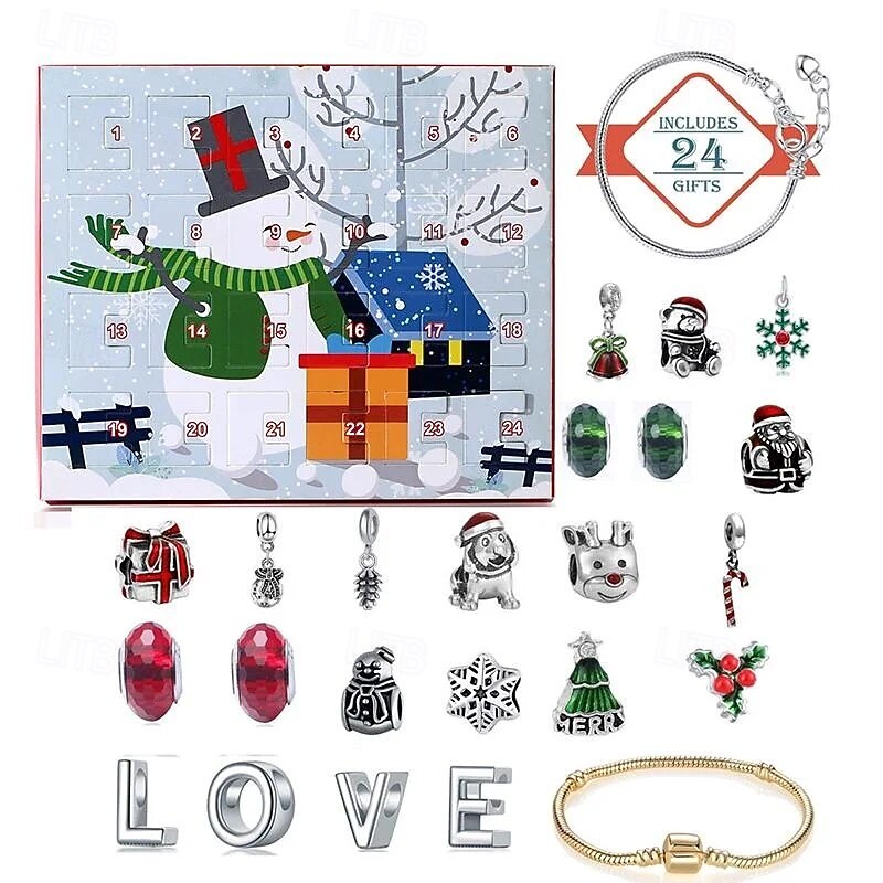 Christmas Advent Calendar DIY Bracelet 24-Day Kids Gift Jewelry Craft Set, DIY Beads & Charms Blind Box, Handmade Love Bracelet Gift for Children2