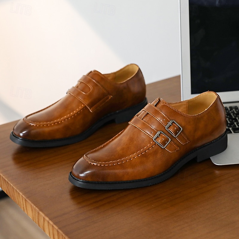 Men's Brown Double Monk Strap Shoes – Sleek Faux Leather Shoes for Business and Semi-Formal Wear4