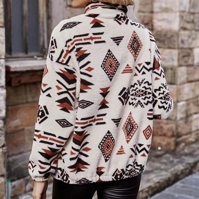 Women's Fleece Jacket Thick Warm Zip Up Long Sleeve Sports Geometry Top For Outdoor Travel Vacation Activewear2