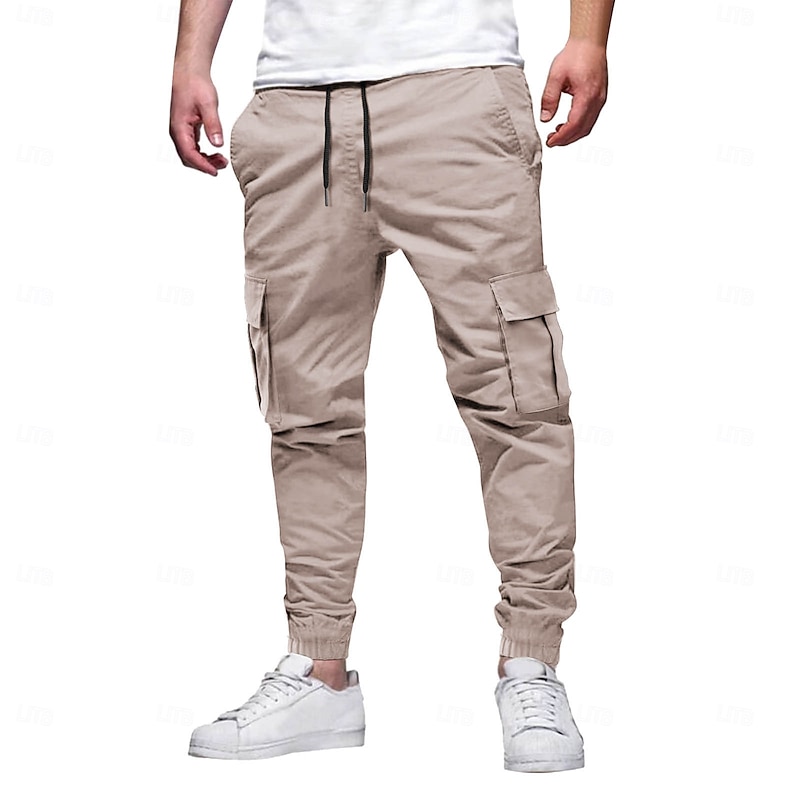 Men's Cargo Pants Cargo Trousers Joggers Trousers Casual Pants Drawstring Multi Pocket Elastic Cuff Plain Full Length Sports Outdoor Running Streetwear Ethnic Style Black Pink Inelastic3