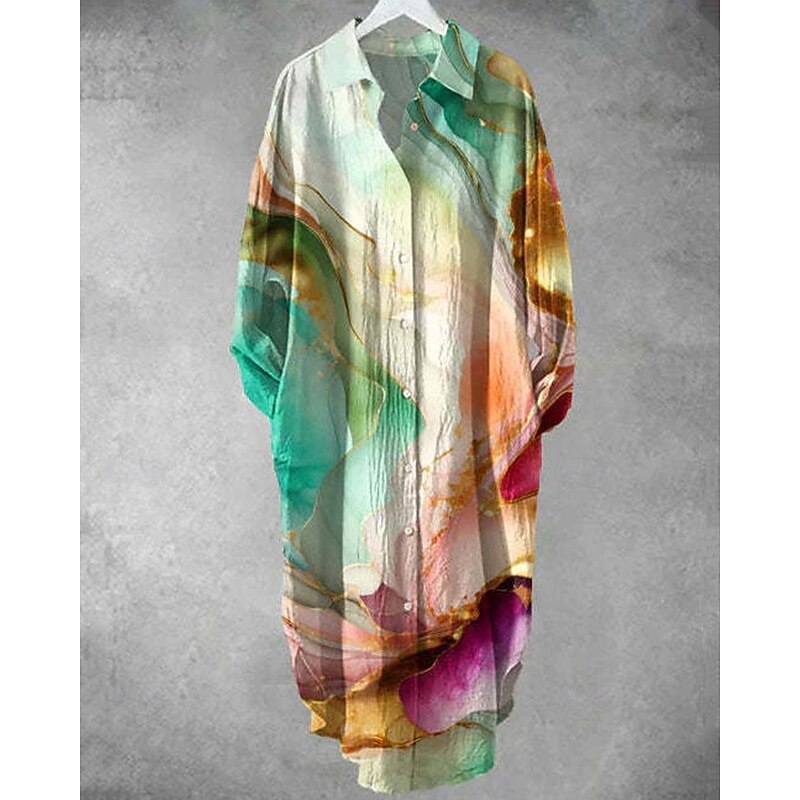 Women's Midi Dress Shirt Dress Casual Dress Fashion Modern Daily Beach Weekend Regular Fit Graphic Long Sleeve Shirt Collar Blue Green Spring Fall2