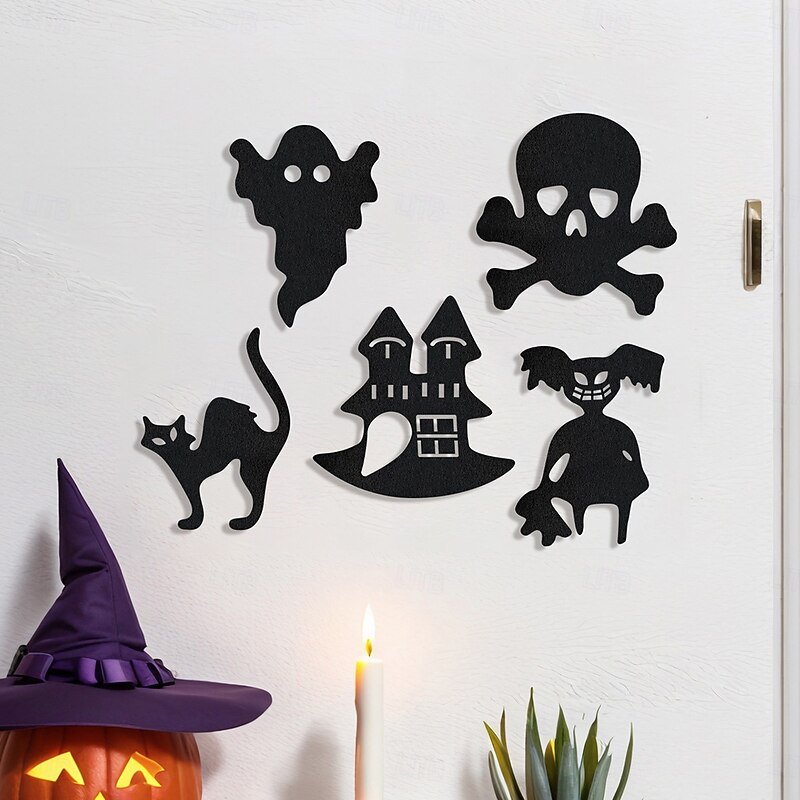 5PCS Non-woven Fabric Halloween Wall Decoration Hangers Black Cat Castle and Other Elements Festival Decoration Wall Stickers Suitable for Theme Party Decoration Home Festival Decoration Hangers3