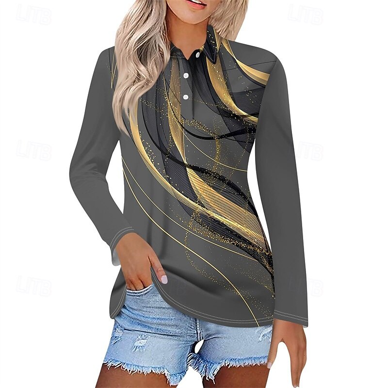 Women's Shirt Blouse Graphic Stylish Modern Long Sleeve Shirt Collar Regular Tops Daily Holiday Buttons Print Black White Blue Purple Dark Gray Spring Fall3