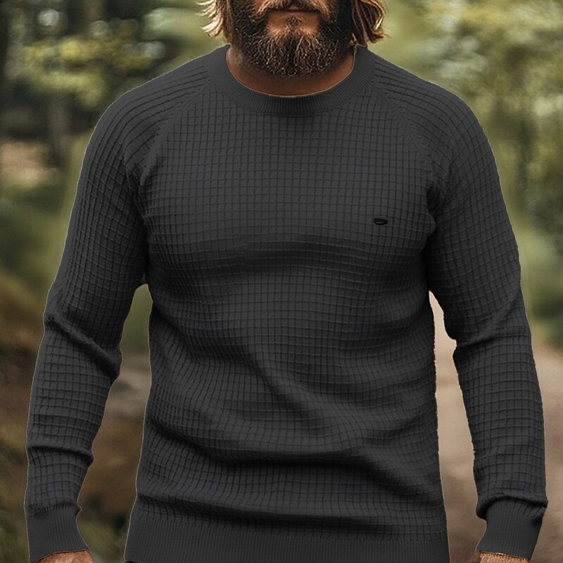 Men's Pullover Sweater Jumper Knit Sweater Waffle Knit Regular Tops Knitted Plain Crew Neck Fashion Basic Vacation Daily Wear Clothing Apparel Fall Winter Navy Blue Blue S M L2