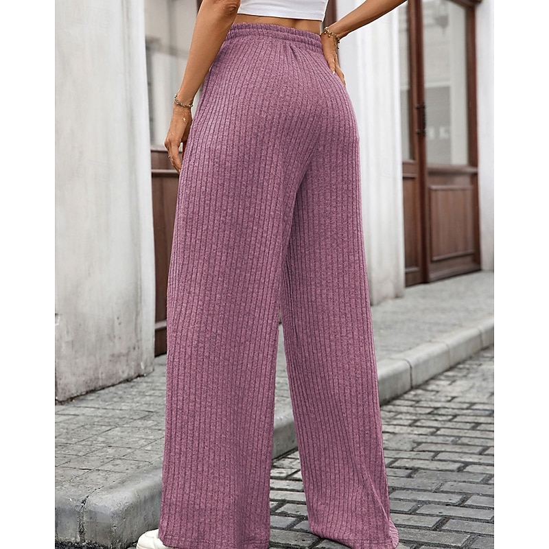 Women's Wide Leg Corduroy Pants Slacks Streetwear Casual Full Length Natural Plain Elastic Drawstring Design Soft Street Holiday Weekend Black Army Green Fuchsia Light Blue Fall Regular Fit4