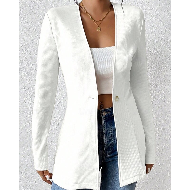 Women's Blazer Comfortable Buttons Fashion Plain Going out Weekend Single Breasted Regular V Neck Regular Fit Long Sleeve Outerwear Black White Wine Fall4