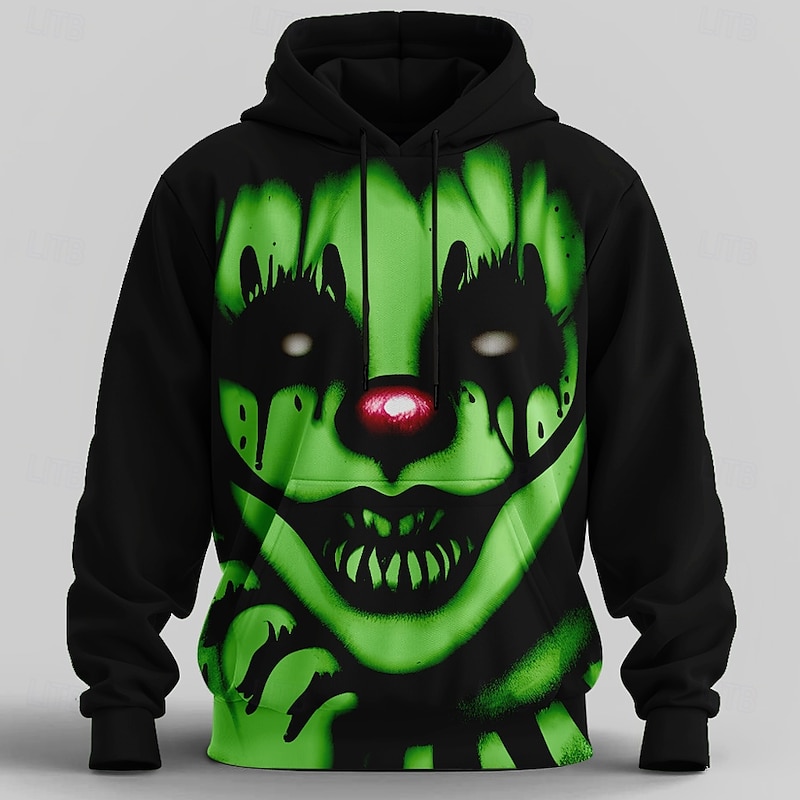 Halloween Men's Joker 3D Hoodie Sweatshirt Punk Exaggerated Crew Neck Club Streetwear Blue Orange Drawstring Fall Winter Designer4