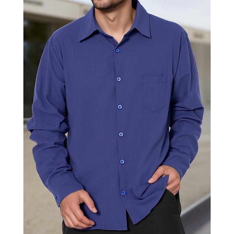 Men's Shirt Summer Shirt Casual Shirt Beach Shirt Button Up Shirt Black White Blue Sky Blue khaki Long Sleeve Plain Lapel Vacation Hawaiian Pocket Clothing Apparel Fashion Casual Comfortable