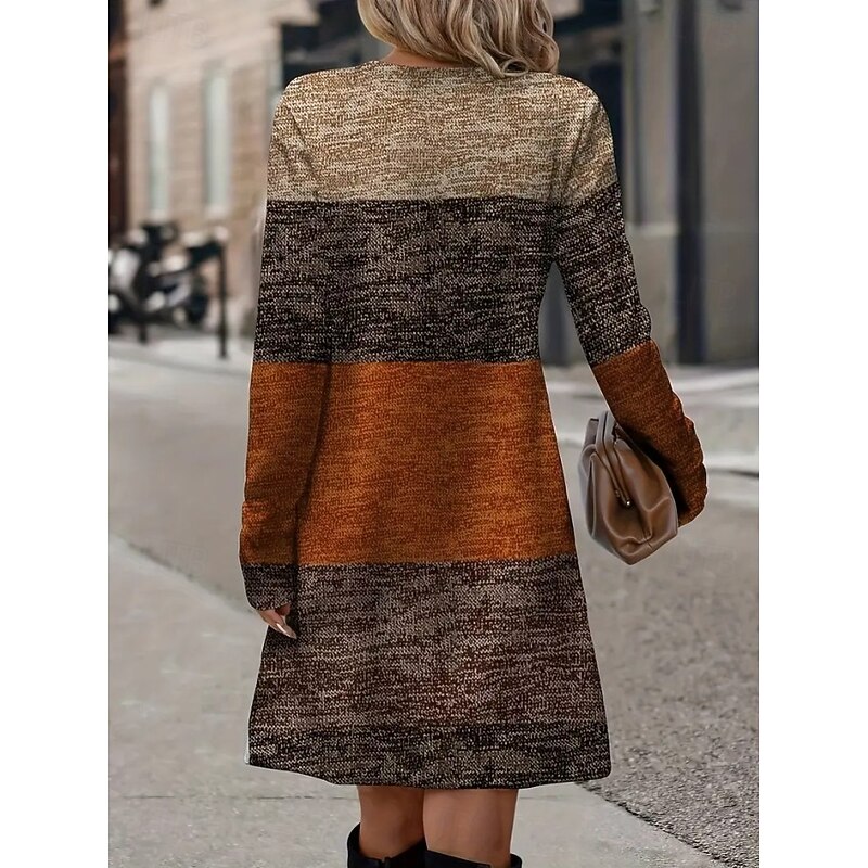 Women's Mini Dress T Shirt Dress Tee Dress Shift Dress Casual Boho Daily Holiday Date Regular Fit Graphic Geometric Long Sleeve Crew Neck Brown Spring Fall Winter3