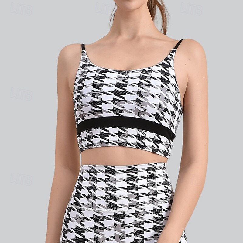 Women's Yoga Tank Tops Sports Bra Underwear Medium Support Paded Printing Sport Activewear Black Tennis Workout Athletic4