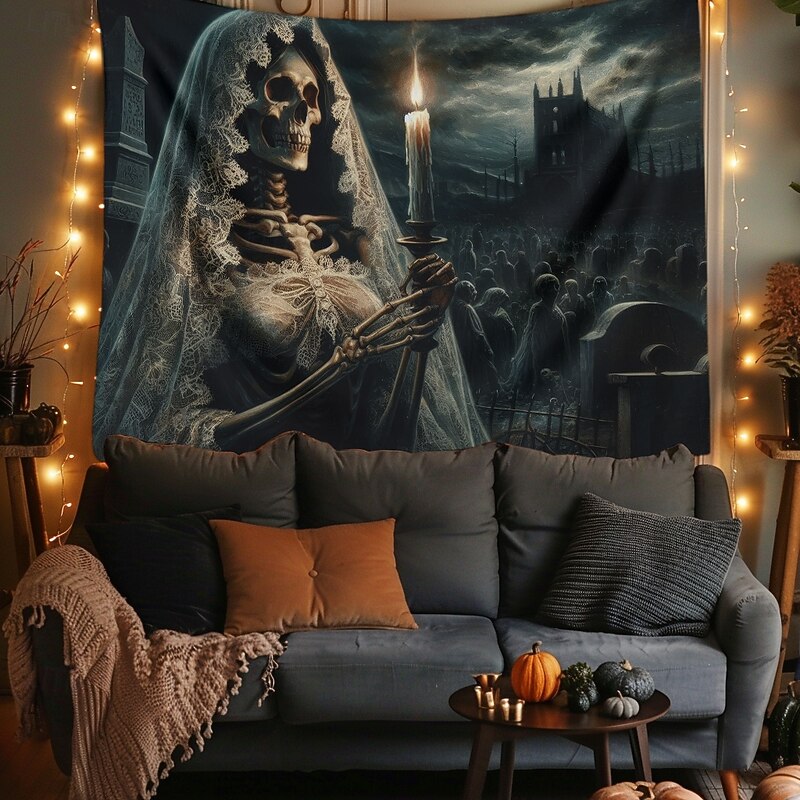 Halloween Tapestry Banners Wall Hangings Ghost Bride 3D Dark Punk Gothic Style Party Dorm Shooting Backgrounds Home Decor2
