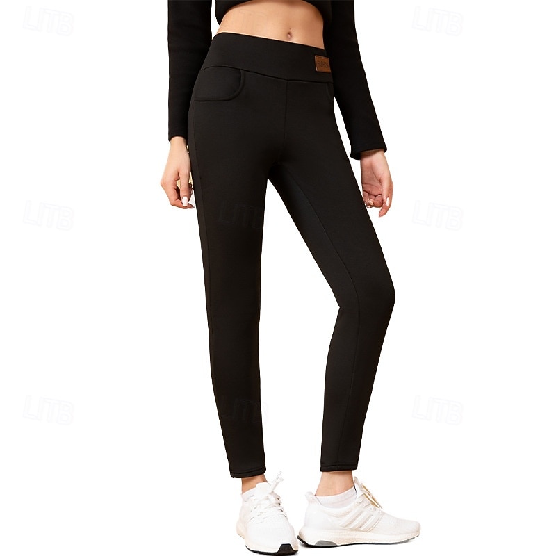 Women's Sherpa Pants Winter Warm Thick Leggings Fleece Lined High Waist Gym Athletic Pilates Bottoms Solid Color Black Burgundy Blue Sports Activewear2